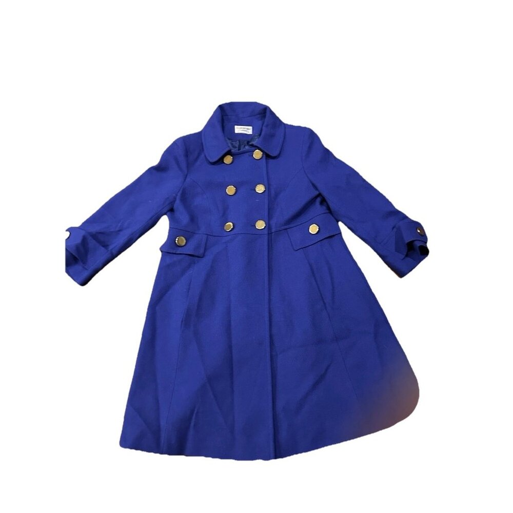 Charles Gray Pea Coat Womens Size Small Royal Blue Gold Buttons Wool Mid Length